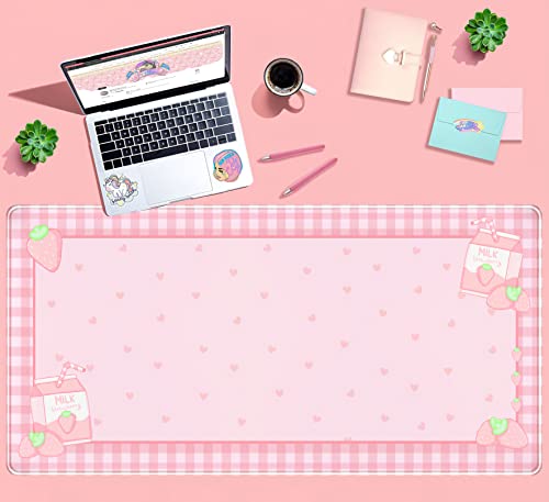 Pink Heart Kawaii Desk Mat Large Mouse Pad for Gaming & Office, 31.5x15.75 in