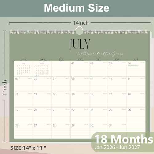 GuassLee Wall Calendar 2026-2027, 18-Month Hanging Desk/Wall Calendar From 2026 Jan-2027 Jun., 14" X 11" Monthly Planner With Thick Paper Spiral Bound For Office Home School Organizing & Planning