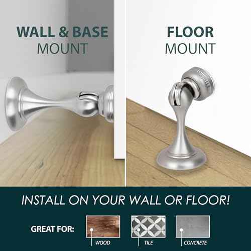 Mega Handles Magnetic Door Stopper, Scratch Free Magnetic Door Catch for Wall, Elegant Magnet Stopper for Floor or Wall - Satin Nickel (2 Pack)