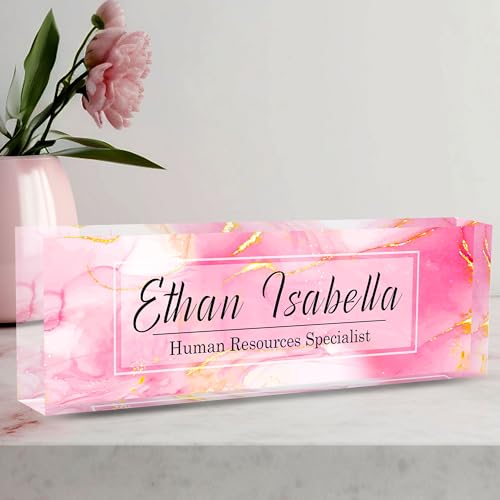 Pink Marble Custom Name Plate for Office - Personalized Desk Decor, Model Marble 5