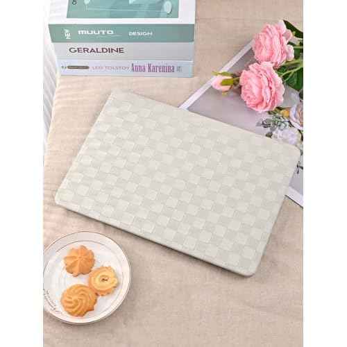 Seorsok Compatible with MacBook Air 13 Case2022 2021 2020 2019 2018 Release A1932 A2179 M1 A2337 Touch ID,Elegant Leather Plastic Hard Shell Case Transparent Keyboard Cover,Beige PVC Grid