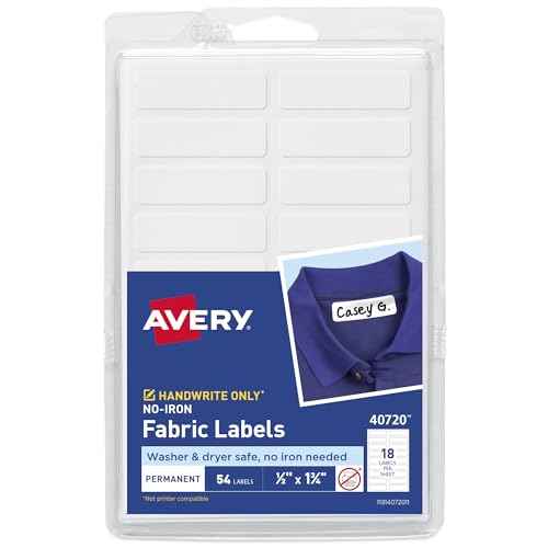 Avery No-Iron Fabric Labels, 1/2" x 1-3/4", Washer and Dryer-Safe Waterproof Labels, Non-Printable, 54 Total (40720)