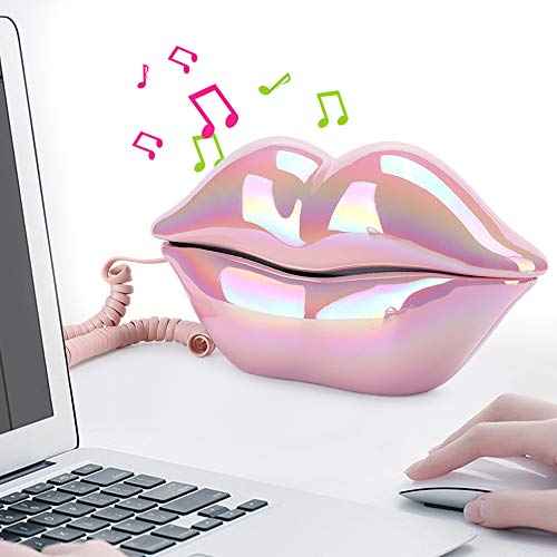 Lip Landline Phone, Electroplating Funny Lip Shape Telephone, Home Desktop Corded Fixed Telephone for Home Office Phones¡¦