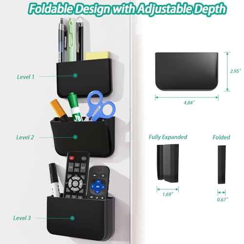 Magnetic Remote Control Holder Wall Mount, 2 Pack TV Remote Holder Wall Mount, Magnetic Pen Holders for Refrigerator, Whiteboard Marker, Locker Organizer, Office Organizer (Black)