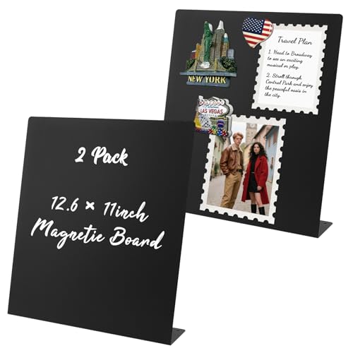 2 Pack Magnet Board,Black Magnetic Board,Metal Magnetic Bulletin Board,Magnet Display Stand for Home, School, Kitchen, Office