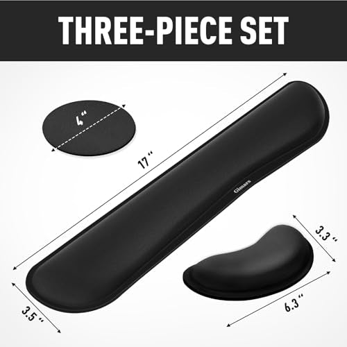 Gimars Black 3-Piece Gel Memory Foam Keyboard, Mouse & Coaster Set - Ergonomic Wrist Support for Office & Gaming