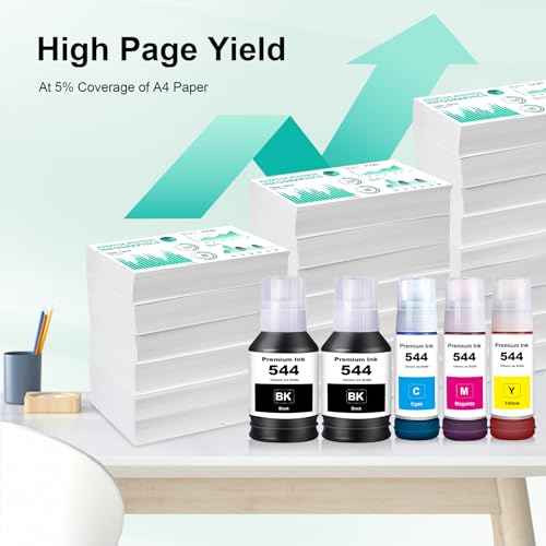 544 Ink Bottle Replacement for Eps T544 T544120 Refill Ink Used with Eps L1210 L1250 L3110 L3150 L3160 L3210 L3250 L3251 L3260 L5290 L5590 (5 Pack, 2BK 1C 1M 1Y)