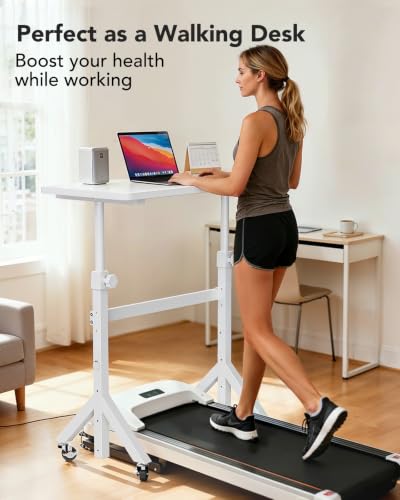 ErGear White Adjustable Standing Desk 32x16 Inch, Height Up to 46.5" with Lockable Wheels