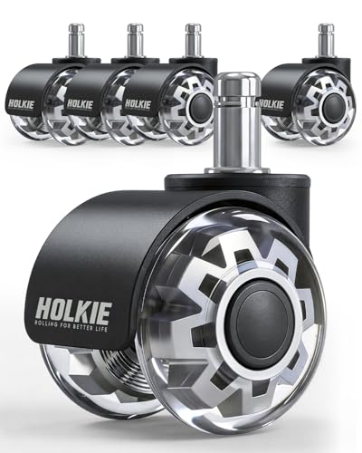 HOLKIE 2in Chair Wheels Set of 5 - Grey, 11mm Stem Universal Fit, Quiet Rubber Casters