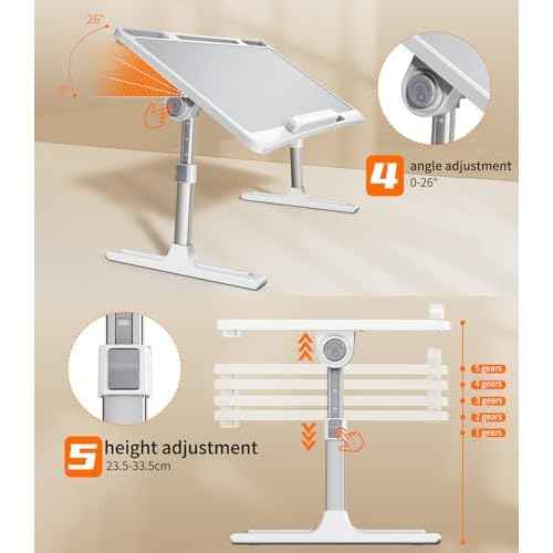 Laptop Desk for Bed,Adjustable Height Lap Desks Bed Tray,Portable Folding Couch Table with Bookstand,Car Rear Seat Sofa Floor Laptop Tray Stand for Adults Kids Eating Breakfast,Writing,Reading