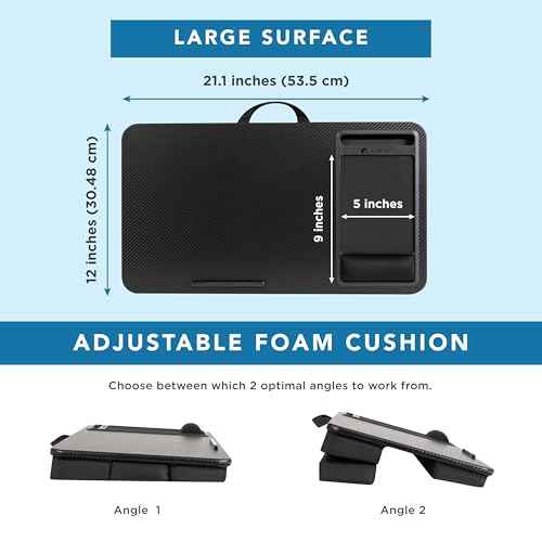 LAPGEAR Large Adjustable Lap Desk with Memory Foam Wrist Rest, Mouse Pad, Phone Holder, Device Ledge, and Booster Cushion - Black Carbon - Fits up to 15.6 Inch Laptops - Style No. 88008