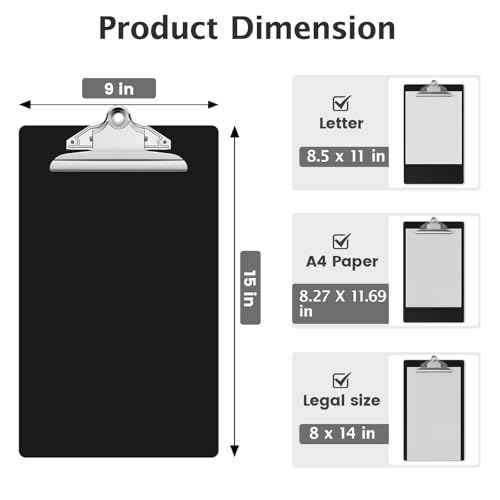 Legal Size Clipboard, Black Plastic 8.5 x 14 Clip Board for Lawers, Heavy Duty Butterfly Clip, 9 x 15 in, Office & School Supply(Pack of 10)