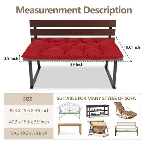 Waterproof Indoor Outdoor Garden Bench Seat Cushions,Thicken Patio Bench Soft Rocking Chairs Pad Lounger Seat for Porch Wicker Loveseat Settee (59 X 19.6 in,Red