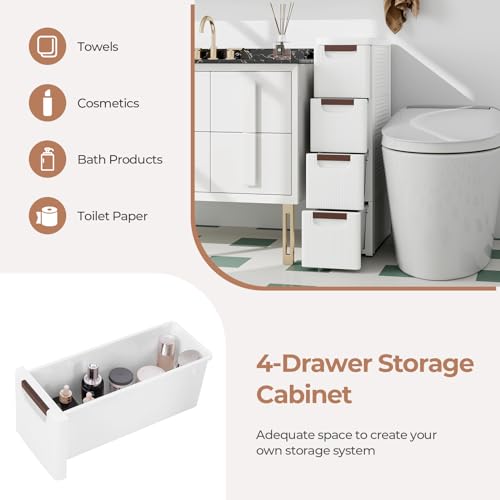 Giantex 4-Drawer Slim Rolling Storage Cart White 7.5 x 16.5 x 29.5 in - Narrow Plastic Dresser on Wheels