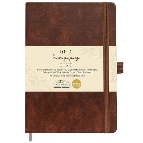 Lined Leather Bound Journal Notebook, A5 Hardcover - Brown 5.8x8.3" - Thick 300 Pages College Ruled Paper Journals for Men and Women - Personal and Professional Note Book for Writing & Journaling