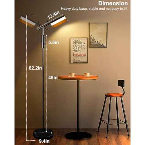 Lightdot 62IN Reading Floor Lamp, Dimmable LED Floor Lamps for Living Room, 350¡Æ Angle Adjustable Standing Lamp for Bedroom, Mid Century Industrial Design for Reading Room Office Study Room-Black