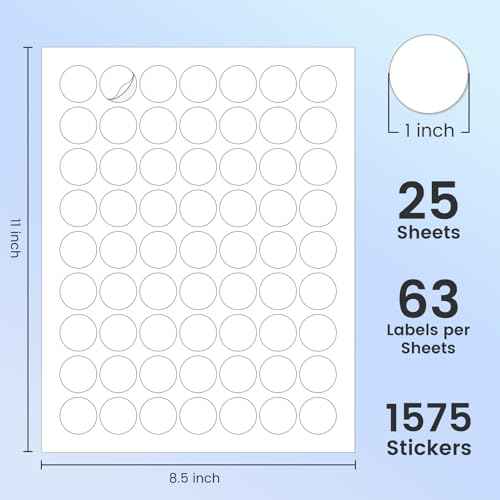 L LIKED 1'' Diameter Round Printable 25 Sheets Matte Sticker Labels for Laser/Inkjet Printer, White Blank Circle Stickers, Strong Adhesive (1575 Labels)