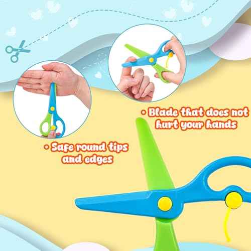 LOVESTOWN Kids Safety Scissors, 4 PCS Blunt Tip Scissor Preschool Training for Toddler & Children, Anti-Pinch Design, Child Hand Eye Coordination Development, Playdough Tools Scrapbooking Supplies