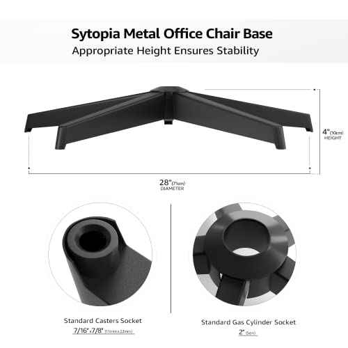 Sytopia 28'' Heavy Duty Office Chair Base Replacement with Cross Metal Legs (2400 lbs), Universal Gas Cylinder & Caster Sockets, Matte Black