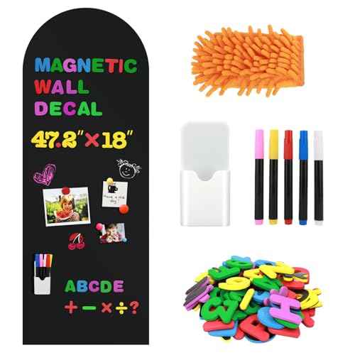 Magnetic Chalkboard for Wall, 47.2" x 18" Magnetic Arch Wall Decal Self Adhesive Blackboard Wallpaper Peel and Stick Chalk Board Wall Decal Roll for Home Playroom Classroom