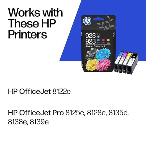 HP 923 Ink Cartridges 4-Pack for OfficeJet 8120, Pro 8130 Series - Black, Cyan, Magenta, Yellow (Variation 4)