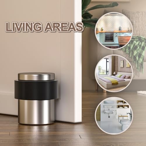 SANATO 10Pcs Nickel Door Stopper Floor Mounted with Black Rubber, Cylindrical 304 Stainless Steel Made