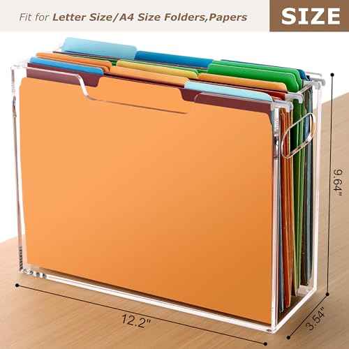 Acrylic File Folder Organizer, Clear Hanging File Organizer Box for Letter Size, Desktop File Holder with Handles, Slim Filing Storage Box for Desk Office Home Work -1 Pack