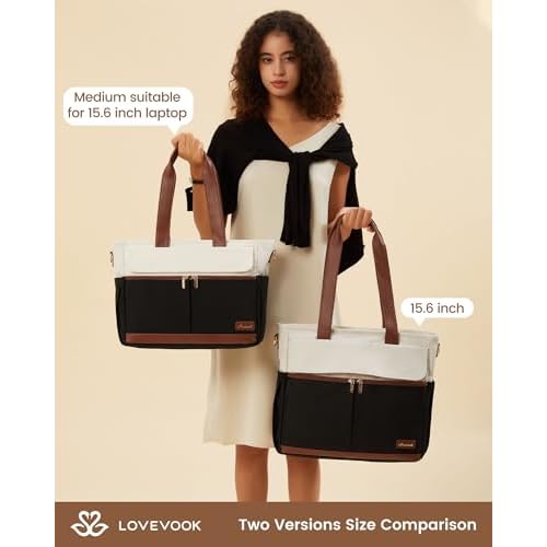 LOVEVOOK Laptop Bag for Women 15.6 Inch Canvas Laptop Large Capacity Work Bags Mutiple Pockets Teacher Bag Water Resistant Computer Bags for Business Travel Nurse, Dark Purple-Black