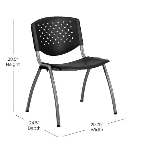 Flash Furniture Hercules Series Black Plastic Stack Chair 880 lb Capacity, Titanium Gray Frame, Set of 1