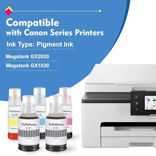 GI-25 GX2020 GX1020 Ink Refill Set Replacement for Canon GI-25 GI25 Pigment Ink Bottle Work for Canon PIXMA MegaTank GX2020 GX1020 Printer (Black Color, 5-Pack)