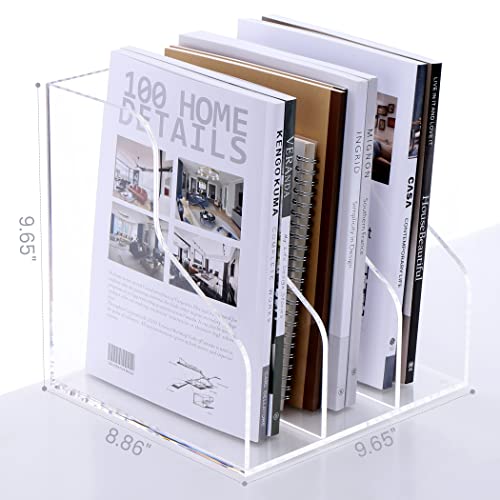 Desk File Organizer, Acrylic Magazine File Holder with 3 Vertical Compartments Rack File Sorter for Office Home Classroom Desk Organization, Clear¡¦
