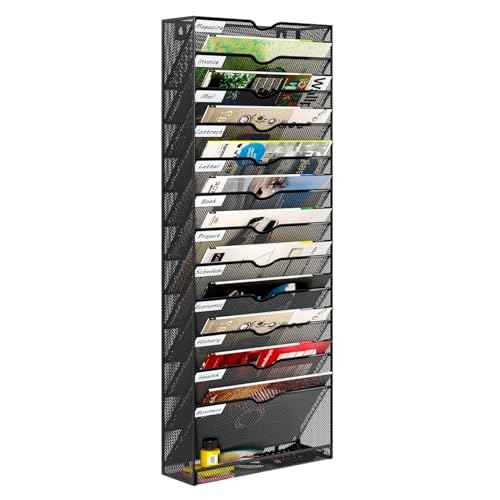 Hanging Wall File Organizer,13-Tier Desk File Mail Holder, Paper Bill Organization For Office Home School, Black