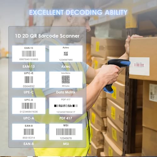 Eyoyo Wireless Bluetooth 1D/2D Barcode Scanner - Blue, Handheld, Cordless