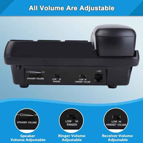 Sangyn Landline Phones for Seniors with Large Button Corded Telephone for Home with Amplified Loud Ringer Volume Adjustable One-Touch Dialing Big Button Telephones for Visually Hearing Impaired,Black