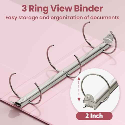 SUNEE 3 Ring Binders 2 Inch 4 Pack, Clear View Binder Three Ring PVC-Free (Fit 8.5x11 Inches) for School or Office Supplies, Assorted Pastel