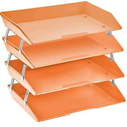 Acrimet Facility 4 Tier Letter Tray, Side Load, Letter Size/A4, Desktop File Organizer, Plastic (Orange Citrus)