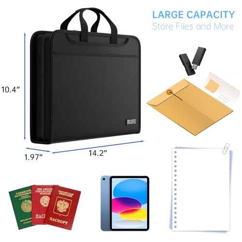Fireproof & Waterproof Accordion File Organizer, 13-Pocket Expanding Document Organizer with Handle & Labels, Durable Heat-Resistant Folder for A4/Letter Files, Safe Home Office Travel Hold
