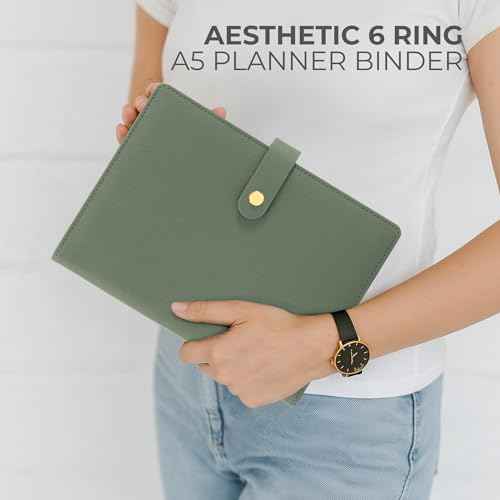Aesthetic A5 Binder with 6 Golden Rings - Refillable & Sturdy Planner w Pockets Keeps You Perfectly Organized - Mini Notebook with Magnetic Closure Works Great as Photocard Binder for All Your Cards