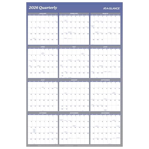 AT-A-GLANCE 2026 Wall Calendar, Dry Erase Wall Planner, Monthly, 48" x 32", Extra Large, Vertical/Horizontal, Reversible, 12-Month, Blue (A1152-26)