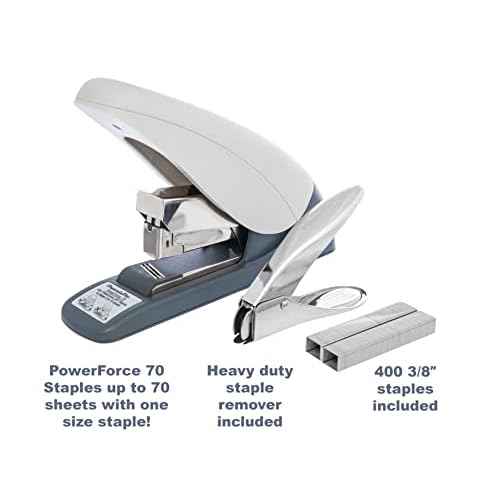 PowerForce 70 Heavy Duty Flat Clinch Office Stapler, 2 to 70 Sheets Using one Size 3/8" Leg-Length Staple, includes 400 Staples and a Staple Remover