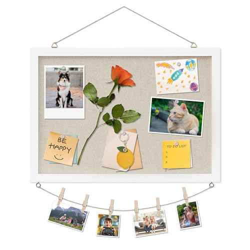 Cork Board with Linen White,Bulletin Board 17"x12" Hanging Corkboards for Office Home School Message Board or Vision Board Decoration.