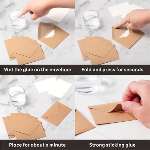50 Sets Kraft Mini Envelopes with Blank Gift Cards, Business & Note Cards - Wedding Invitation, Graduation, Holiday Pocket Envelopes 4x2.75" Bulk for Party Favors & Scrapbooking