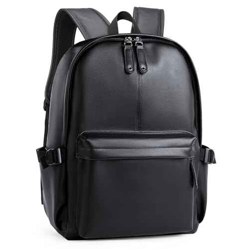 Leather Backpack for Men Black Large Backpack Fit 15.6inch Laptop Rucksack Waterproof for business Commute Casual Daypack