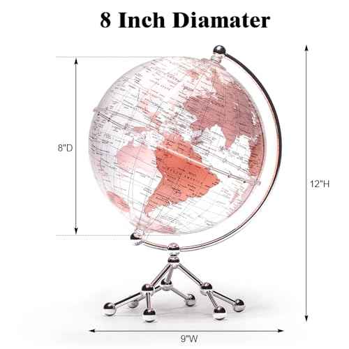 Decorative 8" Pink Earth Globe with Stand ? Rotating Desktop Map for Kids, Educational World Globe with Detailed Map for Home, Office, and Classroom