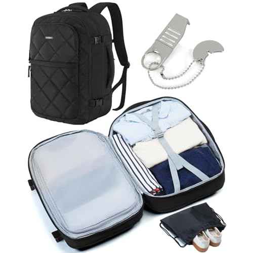 BAGSMART Travel Backpack, 30L Flight Approved Carry on Backpack with Door Lock, TSA Personal Item Backpack with 15.6 Inch Laptop Compartment & Shoe Bag,Suitcase for Travel, Classic Black