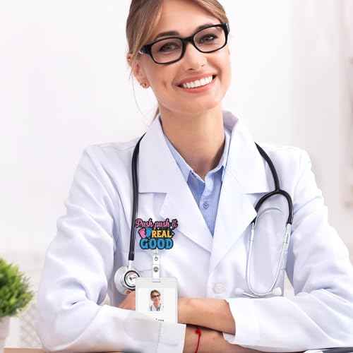 Riceshoot 10 Pcs Funny Labor and Delivery Nurse Badge Reels Cute Glitter Nicu Obstetrics Retractable Badge Reel Holder with Alligator Clip Gift for Rn Teacher Doctor(Fresh)