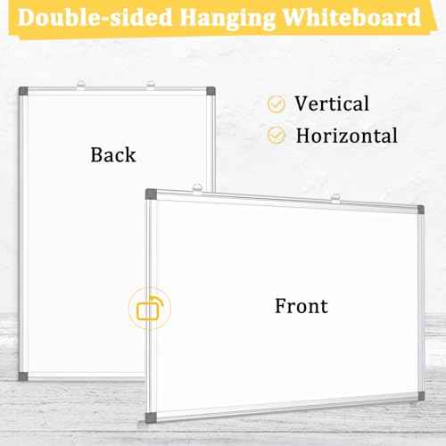 Double-Sided Magnetic Whiteboard, 30" x 20" Dry Erase Board, Aluminum Frame White Board for Wall, Hanging Mounting White Board Dry Erase Marker Board with 4 Markers, 1 Pen Tray