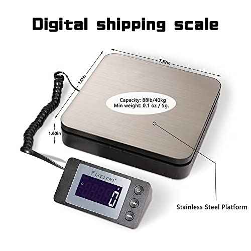Fuzion Digital Shipping Scale 88lb ¡¿ 0.1oz, Durable Stainless Steel Postal Scale with Tare, 4 Weighing Modes, Shipping Scale for Packages, Postage Package Scale with Ac Adapter