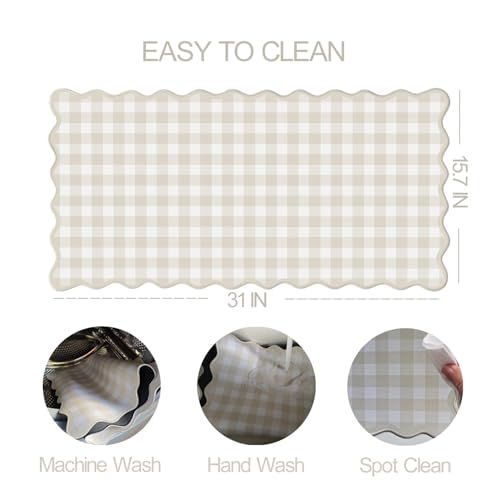 A1-Beige Checkered Gingham Desk Mat Large Mouse Pad for Office & Home Decor