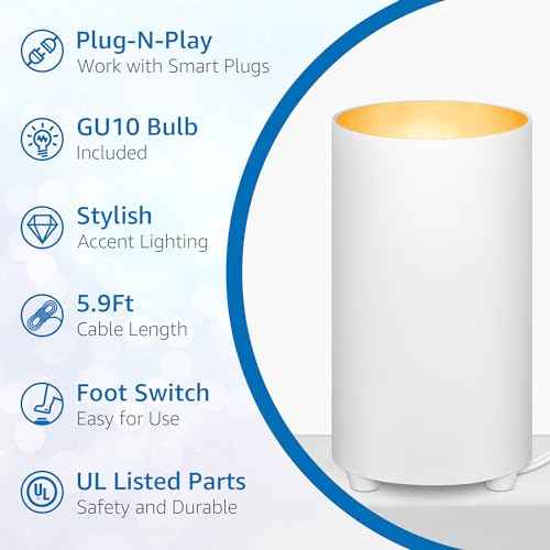 SUNVIE 2 Pack Up Lights Indoor Floor Can Light, Uplighting Indoor Spotlight Accent Lighting with 2700K GU10 LED Bulbs, 5W Uplights Floor Spot Light for Home Plant, 5.9 FT Plug Cord & Foot Switch